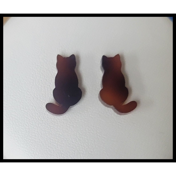 Tortoiseshell Cat Stud Earrings, Cute Cat Earrings, Kitty Stud Earrings - Picture 2 of 2